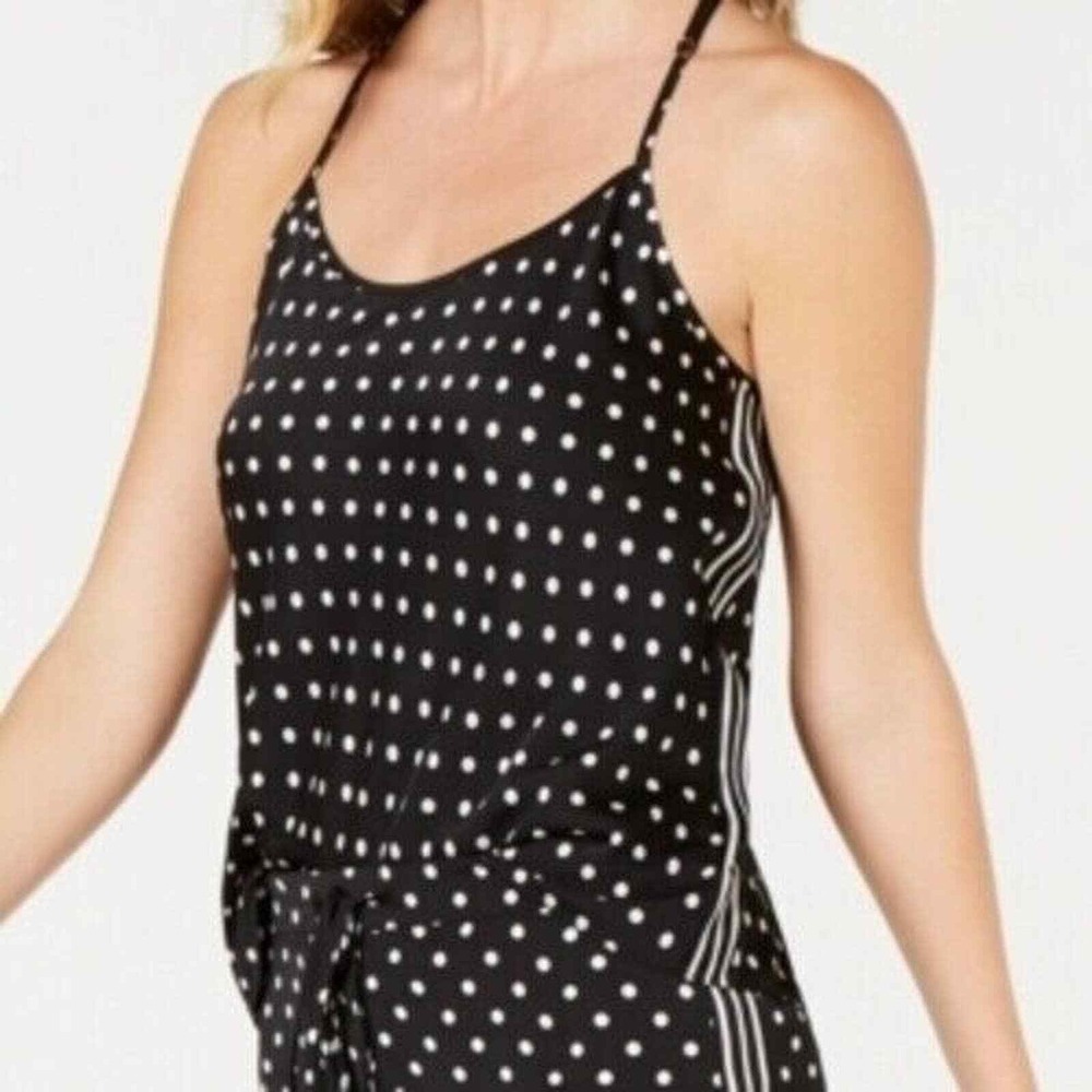 Black Dot Satin‎ Tuxedo Stripe Pajama Top Lace Racerback Cami